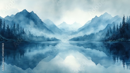 Wallpaper Mural Misty mountain lake landscape reflection Torontodigital.ca