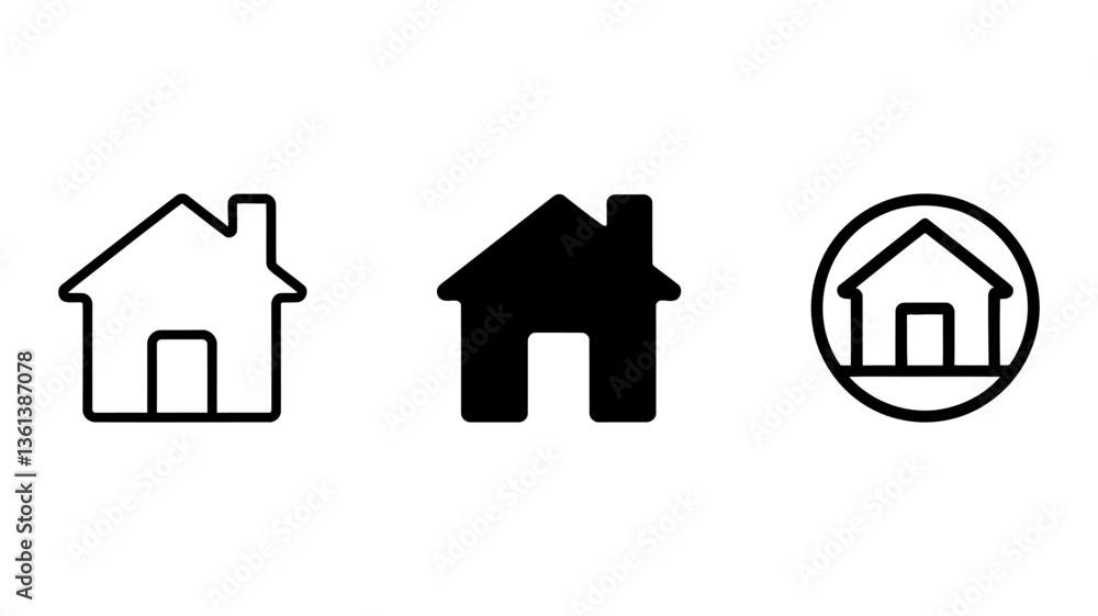 A collection of house icons, ranging from basic home designs to modern interpretations, perfect for real estate, housing apps, or web projects focusing on property or living spaces A collection of house icons, ranging from basic home designs to modern interpretations, perfect for real estate, housing apps, or web projects focusing on property or living spaces