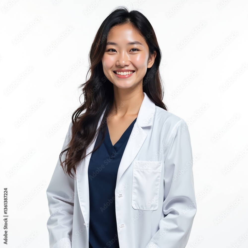 Smiling asian medical doctor in white coat. Young cheerful female physician pose against transparent white background. Health care, medicine, pro occupation, laboratory, hospital, clinic concept. Smiling asian medical doctor in white coat. Young cheerful female physician pose against transparent white background. Health care, medicine, pro occupation, laboratory, hospital, clinic concept.