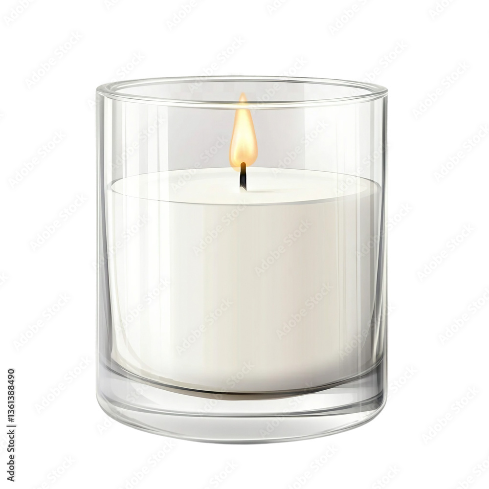 white candle in clear glass container isolated on transparent background. white candle in clear glass container isolated on transparent background.