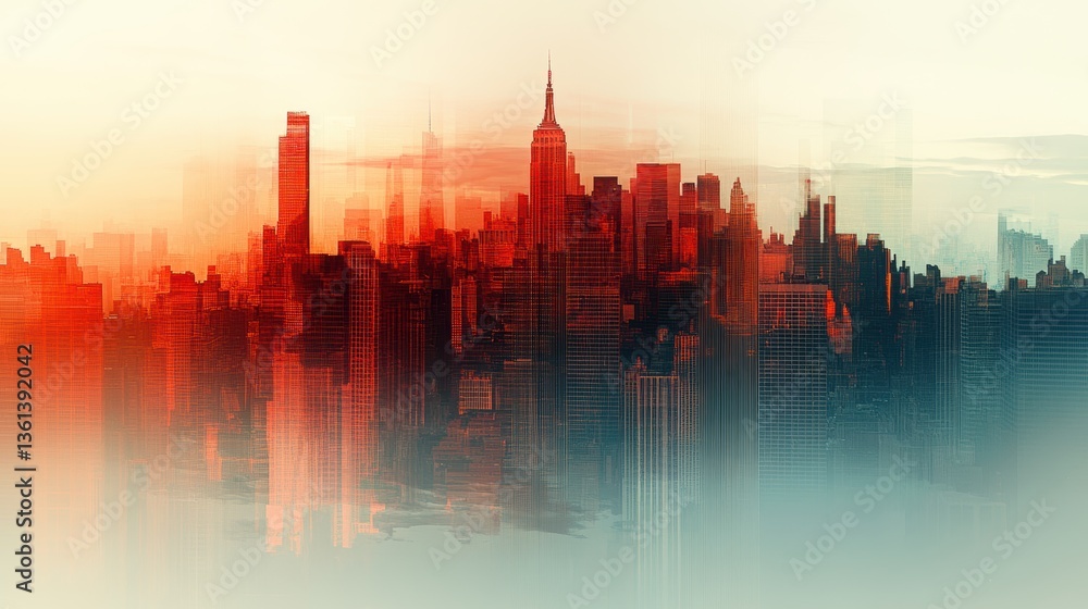 Fototapeta premium A double exposure image of a recession and a cityscape.