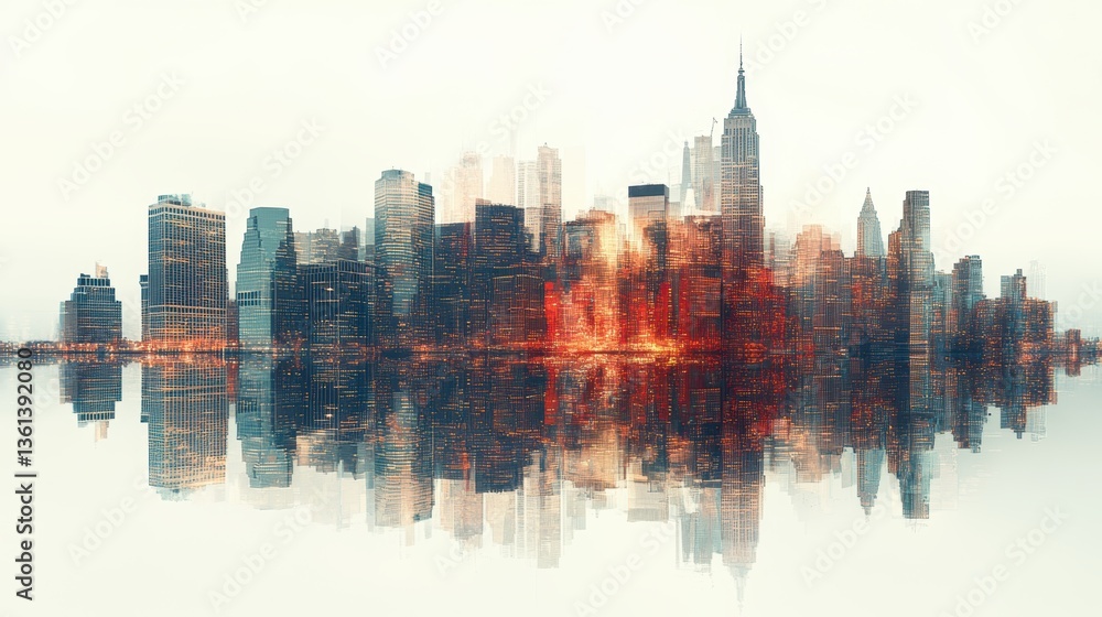 Obraz premium A double exposure image of a recession and a cityscape.