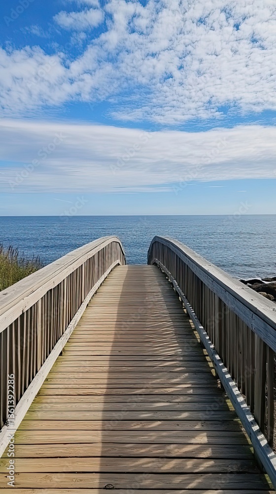 Obraz premium A wooden bridge leads to the horizon over a blue ocean