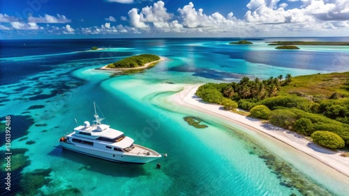 Aerial View of a Luxurious Yacht Moored in Tropical Waters