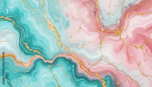 Wallpaper Mural Liquid Marble Watercolor in Mint and Gold: A Serene Masterpiece Torontodigital.ca