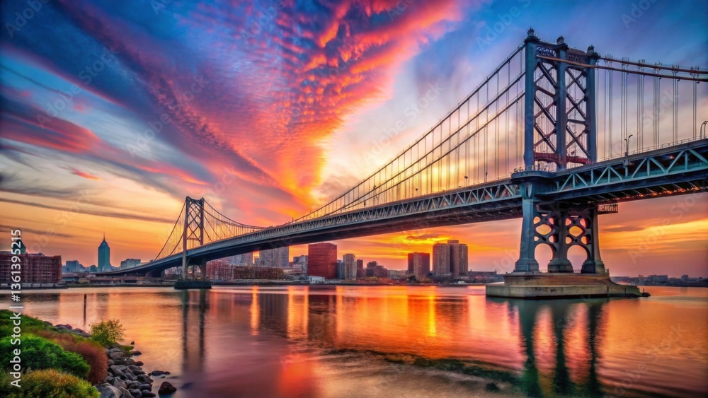 Obraz premium Stunning Sunset Over Franklin Bridge with Picturesque Sky Colors