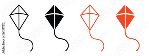 kite icon vector set. wind flying toy with tail for kids. symbol of freedom, fun and happy time. kite toy icon. kite celebration sign. vector illustration on transparent background.