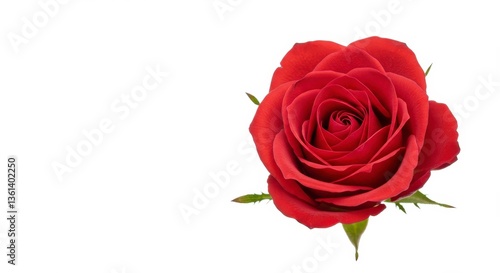 Single Red Rose Close Up on White Background