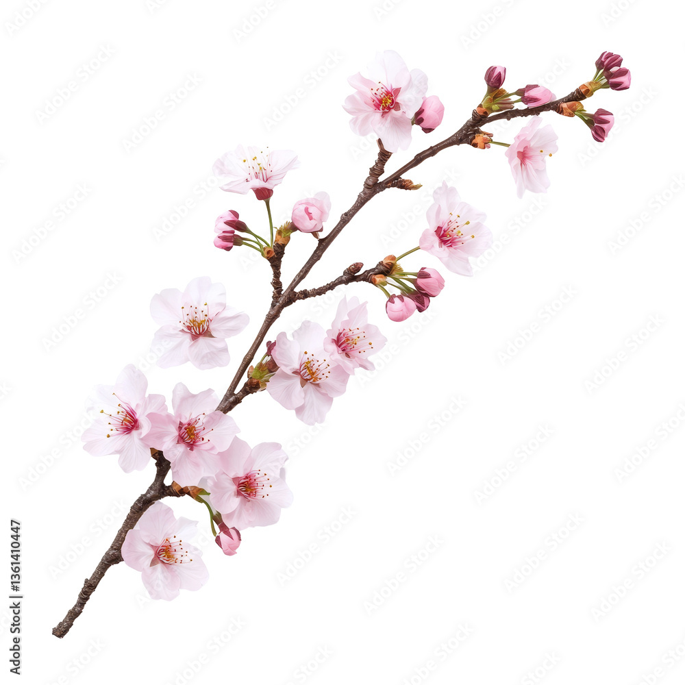 Delicate cherry blossom branch with pink flowers on a transparent background, showcasing spring beauty and natures charm, sakura tree branch flower isolated on transparent background Delicate cherry blossom branch with pink flowers on a transparent background, showcasing spring beauty and natures charm, sakura tree branch flower isolated on transparent background