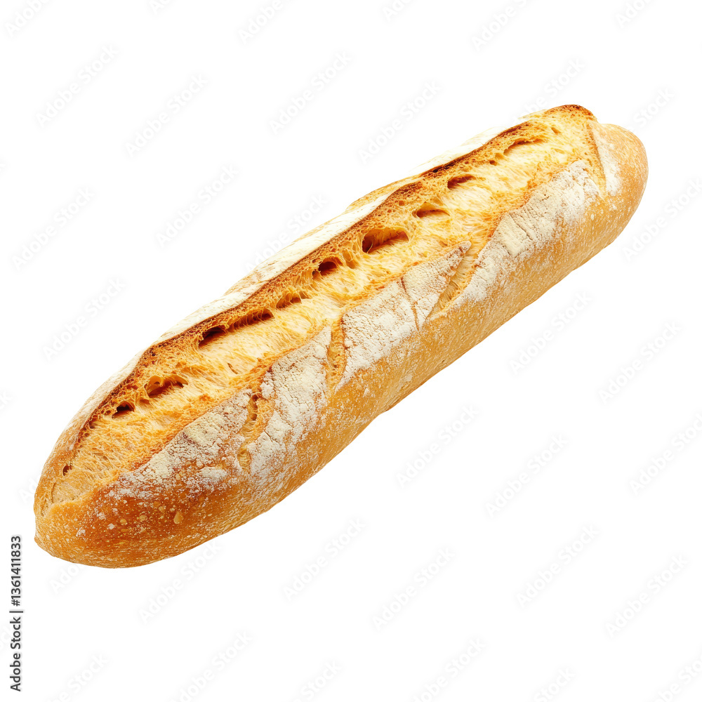 Freshly baked baguette isolated on a transparent background showcasing its crisp crust and texture, Baguette isolated Freshly baked baguette isolated on a transparent background showcasing its crisp crust and texture, Baguette isolated