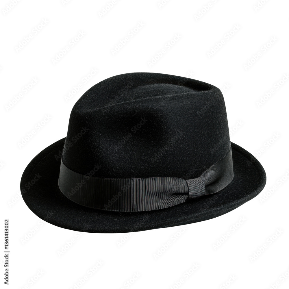 Elegant black hat featuring a classic design perfect for fashion statements and formal occasions and everyday wear white isolate background Elegant black hat featuring a classic design perfect for fashion statements and formal occasions and everyday wear white isolate background
