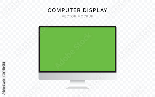 Computer monitor display with green screen isolated on transparent background.