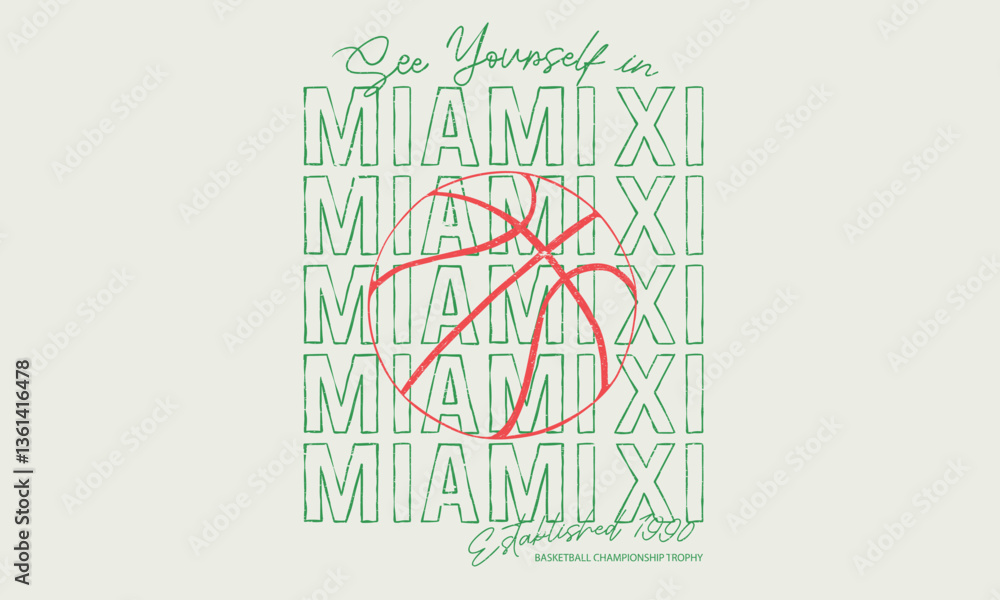 Fototapeta premium Sport club vector t-shirt design. Miami athletic club graphic print design for t shirt. Basketball club vector t-shirt design.