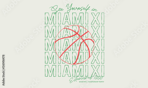 Sport club vector t-shirt design. Miami athletic club graphic print design for t shirt. Basketball club vector t-shirt design.
