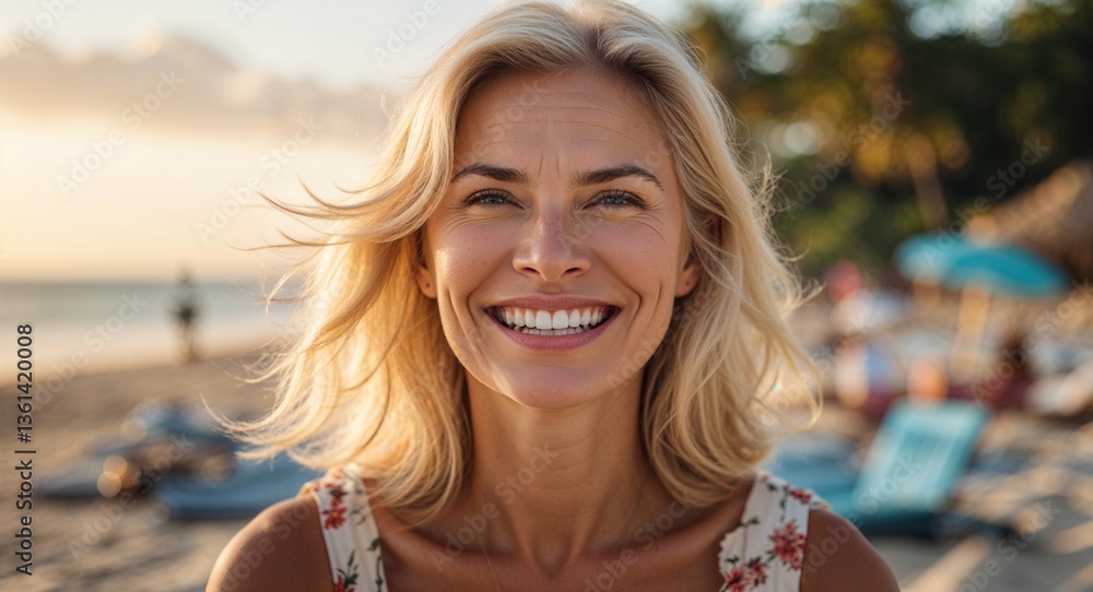 blonde middle age girl in beach summer background happy smiling with white teeth portrait beauty concept model blonde middle age girl in beach summer background happy smiling with white teeth portrait beauty concept model