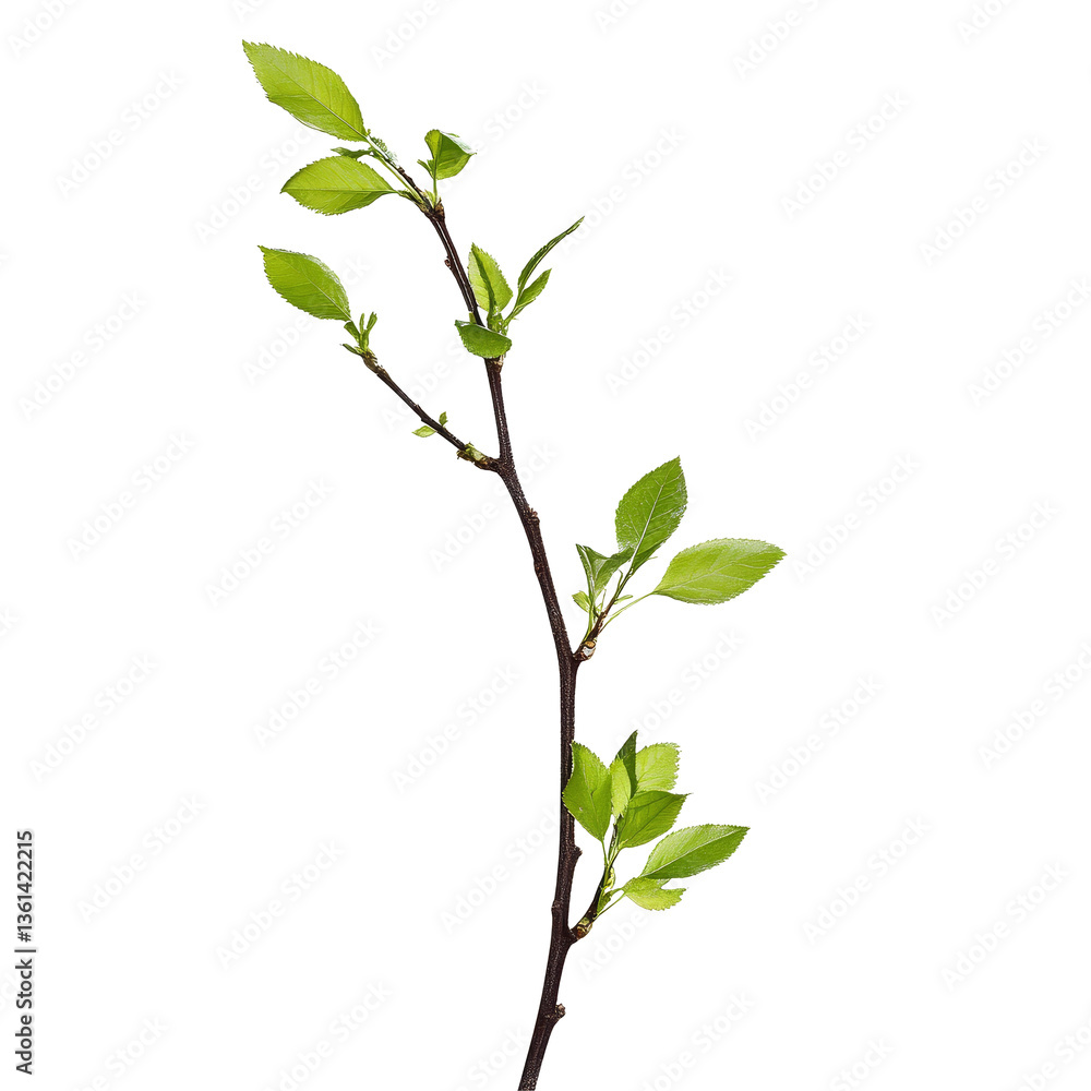 Fresh green twig with vibrant leaves isolated on a clean transparent background showcasing natures beauty and simplicity, green twig isolated on transparent background Fresh green twig with vibrant leaves isolated on a clean transparent background showcasing natures beauty and simplicity, green twig isolated on transparent background