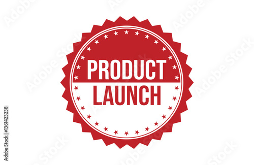 Product launch red ribbon label banner.