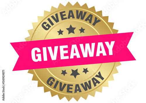 giveaway. giveaway round pink and gold label isolated on transparent background