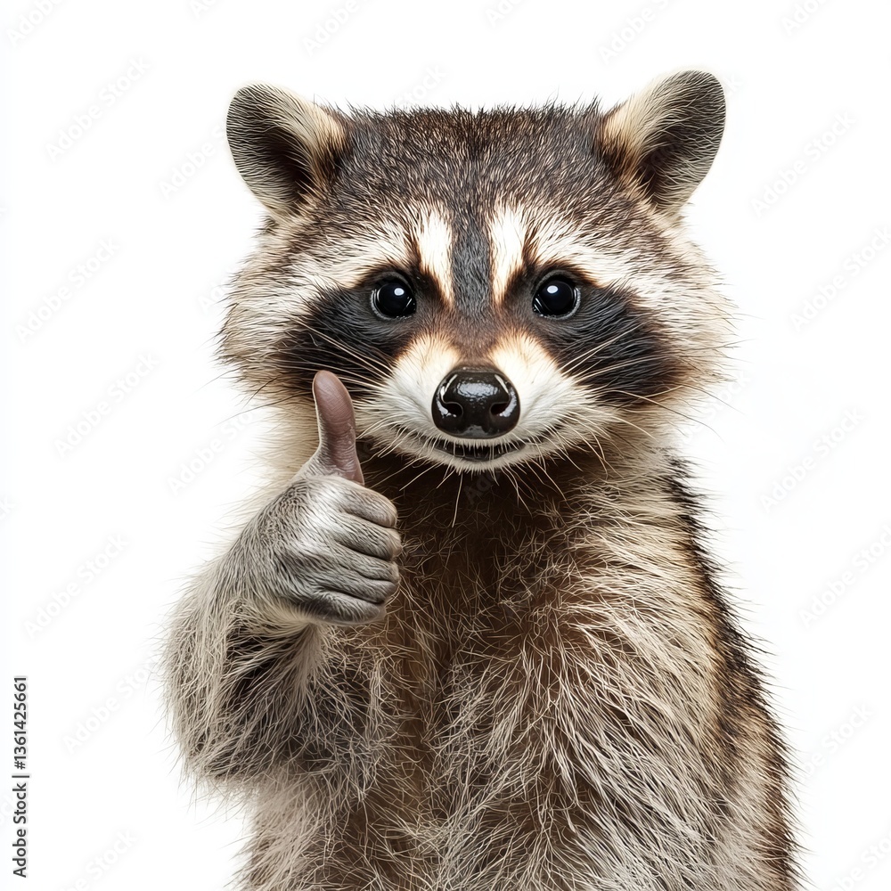 Obraz premium A Raccoon Giving a Thumbs Up Isolated on White Background