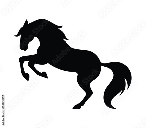 Striking silhouette of a prancing horse. isolated vector on white background.