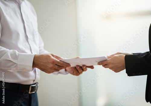Handing over envelope soft light business transaction. AI Generated