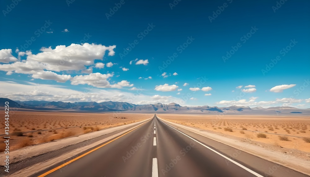 Naklejka premium Desert highway road trip under blue sky travel destination scenic route landscape photography journey asphalt