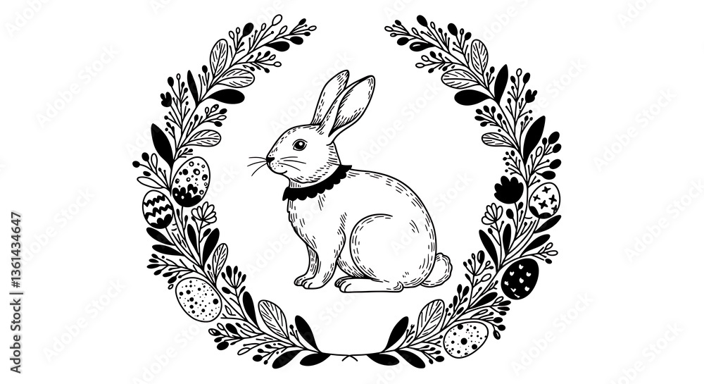 Obraz premium Elegant Easter Bunny Wreath Design with Floral Accents