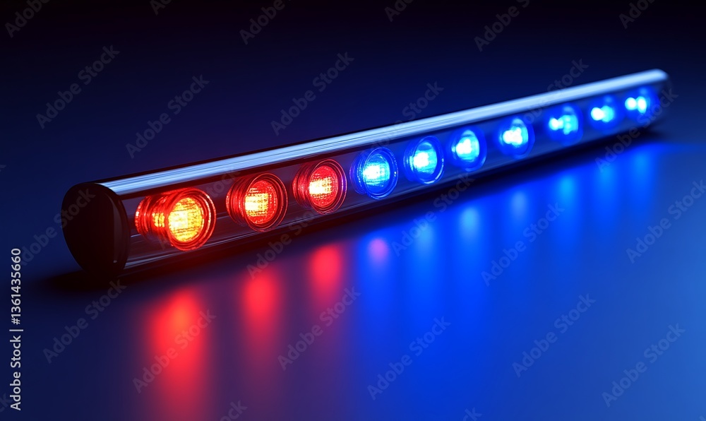 Illuminated Led Bar with Red and Blue Lights and Reflection Illuminated Led Bar with Red and Blue Lights and Reflection