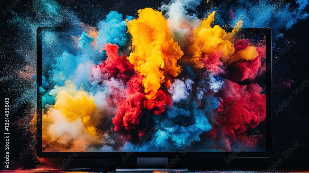 Naklejka premium Vibrant Color Explosion on Monitor Display
