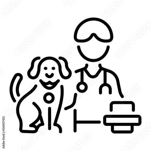 A volunteer vet checking a dog, line style icon 