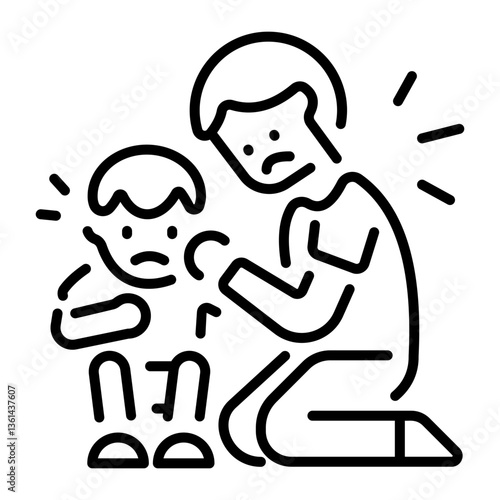 A volunteer comforting child icon in line style 