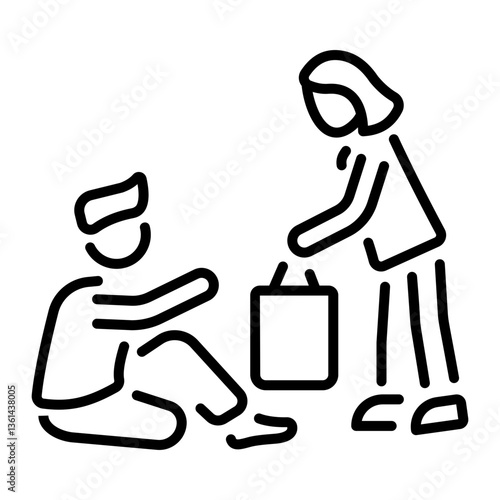 A line icon showing a character helping homeless people
