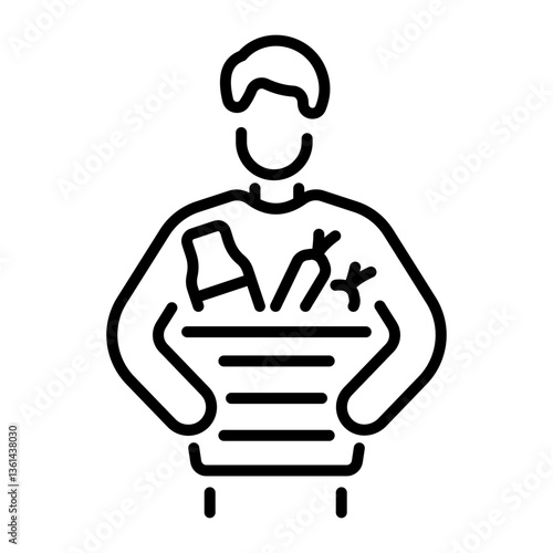 A character doing food charity work, line style icon 