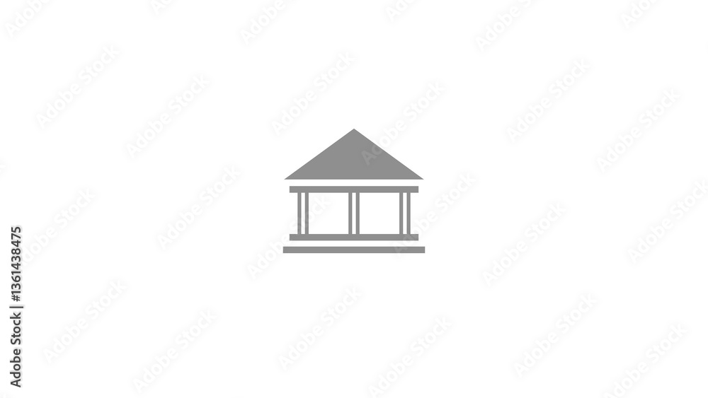 Bank icon gray color 4k illustration. Abstract financial federal bank building icon, government investment bank icon footage. Digital smart bank on White background.