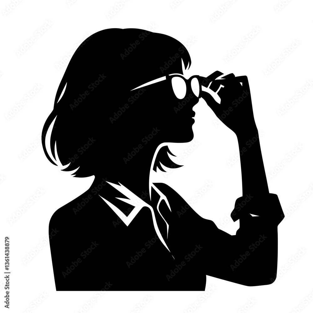 Schoolgirl adjusting glasses in profile silhouette Schoolgirl adjusting glasses in profile silhouette