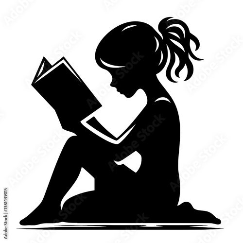 Schoolgirl reading book while sitting silhouette