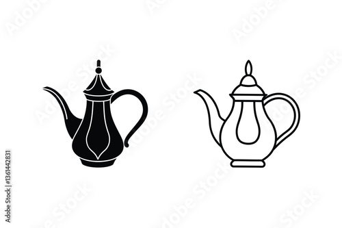 Arabic Coffee Pots, Dalilah, Traditional, Beverage, Icon, Outline, Silhouette, Design, Illustration, 