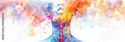 Panel kuchenny z motywem Artistic expression celebrating world thyroid day with colorful watercolor art. Horizontal baner. Copy space