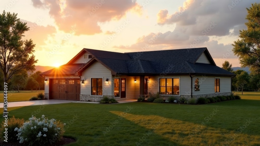 one-story house modern with a flat lawn one-story house modern with a flat lawn