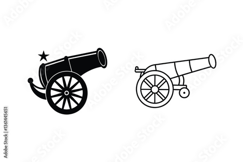 Cannon Icons Black, Outline, Artillery, Warfare, Weapon, Military, History, Vintage, Classic, Design