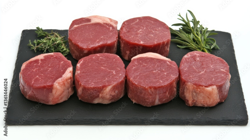 Fresh Beef Cuts on Slate Board with Aromatic Herbs Ready for Cooking Delicious Meals Fresh Beef Cuts on Slate Board with Aromatic Herbs Ready for Cooking Delicious Meals