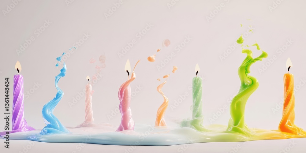 Colorful candles melting in vibrant hues, creating a playful scene against a soft background Colorful candles melting in vibrant hues, creating a playful scene against a soft background
