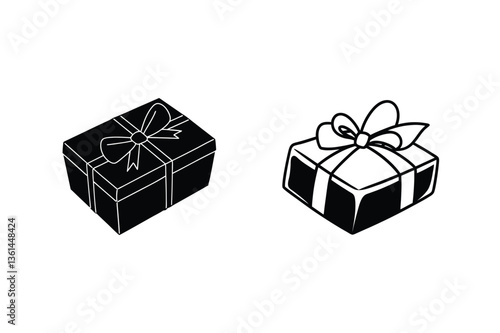 Simple Gift Box Icons Black, White, Bow, Present, Design