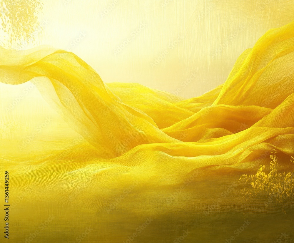 Obraz premium Golden fabric: A luxurious yellow fabric flows, swirling with elegance and grace, creating a sense of opulence and movement in a dreamlike ambiance.
