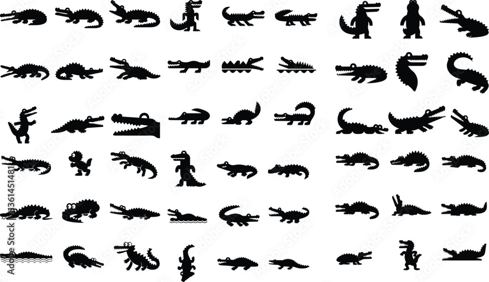 Naklejka premium Crocodile set silhouette vector illustration design set of crocodile vector design, crocodile, animal, lizard, reptile, cartoon, dragon, green, illustration, Cute crocodile set collection