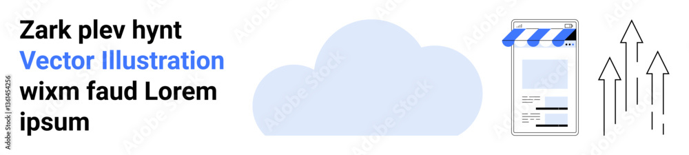 Cloud icon, storefront with awning, and upward arrows suggest technology adoption, online presence, and growth. Ideal for e-commerce, cloud computing, financial growth, communication business Cloud icon, storefront with awning, and upward arrows suggest technology adoption, online presence, and growth. Ideal for e-commerce, cloud computing, financial growth, communication business