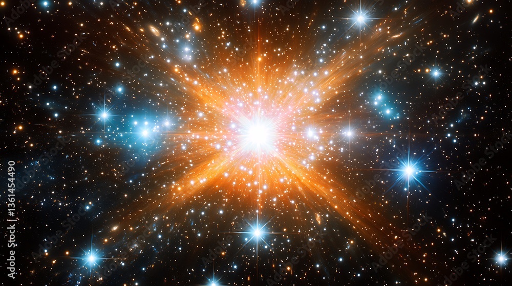 Cosmic explosion, bright starburst in space. Cosmic explosion, bright starburst in space.