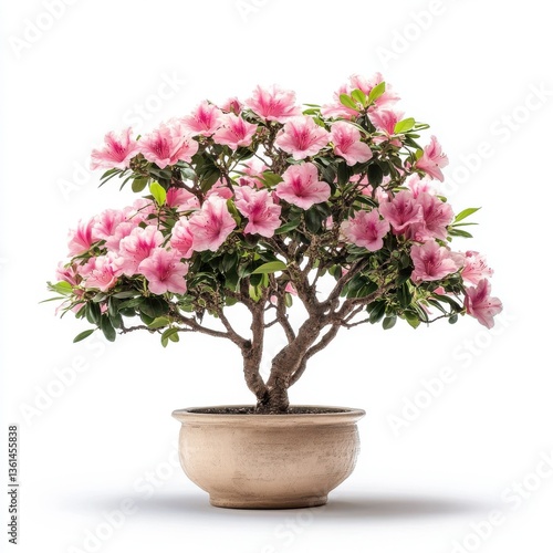 Wallpaper Mural Pink Azalea Bonsai in Beige Pot Against White Background Torontodigital.ca