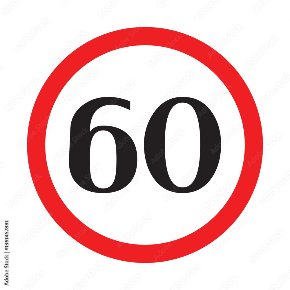 Speed limit signs and symbols depicting speed limits ranging from 50, 60 featuring a standard design with black text on red circles. Vector illustration in eps 10. Speed limit signs and symbols depicting speed limits ranging from 50, 60 featuring a standard design with black text on red circles. Vector illustration in eps 10.