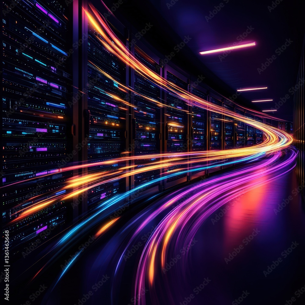 Fototapeta premium Dynamic server room filled with colorful lights creating an engaging and productive technological space